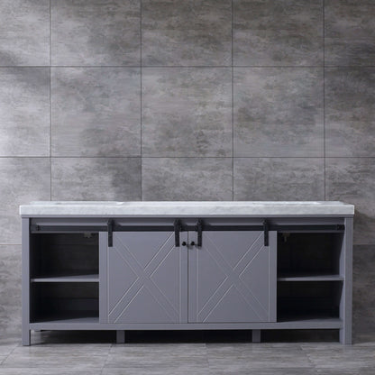 Marsyas 84" Dark Grey Double Vanity, White Carrara Marble Top, White Square Sinks and no Mirror - LM342284DBBS000