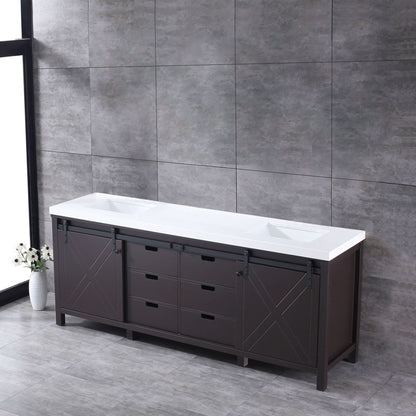 Marsyas 84" Brown Double Vanity, White Quartz Top, White Square Sinks and no Mirror - LM342284DCCS000