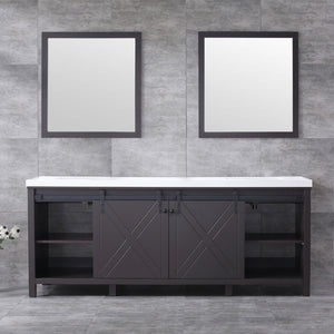 Marsyas 84" Brown Double Vanity, White Quartz Top, White Square Sinks and 34" Mirrors - LM342284DCCSM34