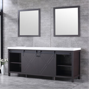Marsyas 84" Brown Double Vanity, White Quartz Top, White Square Sinks and 34" Mirrors - LM342284DCCSM34