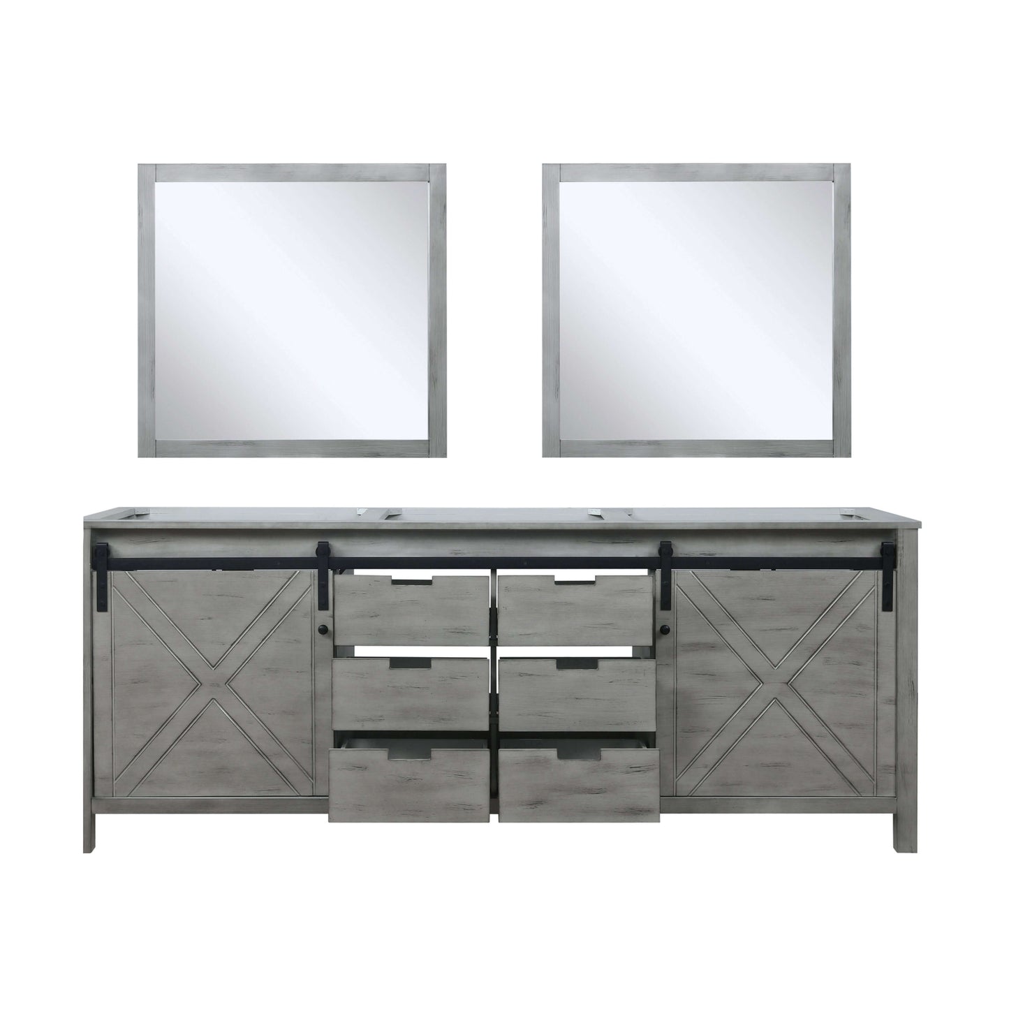 Marsyas 84" Ash Grey Double Vanity, no Top and 34" Mirrors - LM342284DH00M34