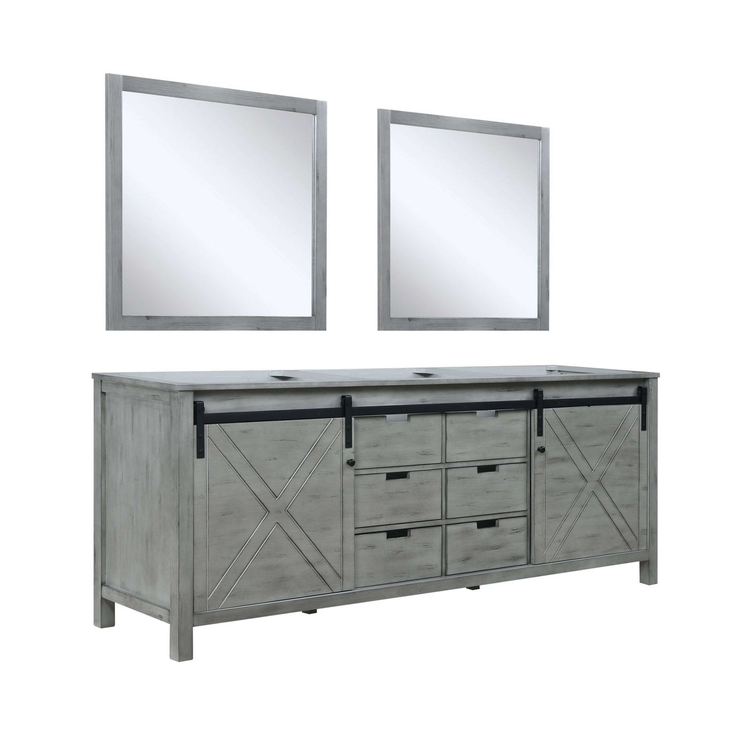 Marsyas 84" Ash Grey Double Vanity, no Top and 34" Mirrors - LM342284DH00M34