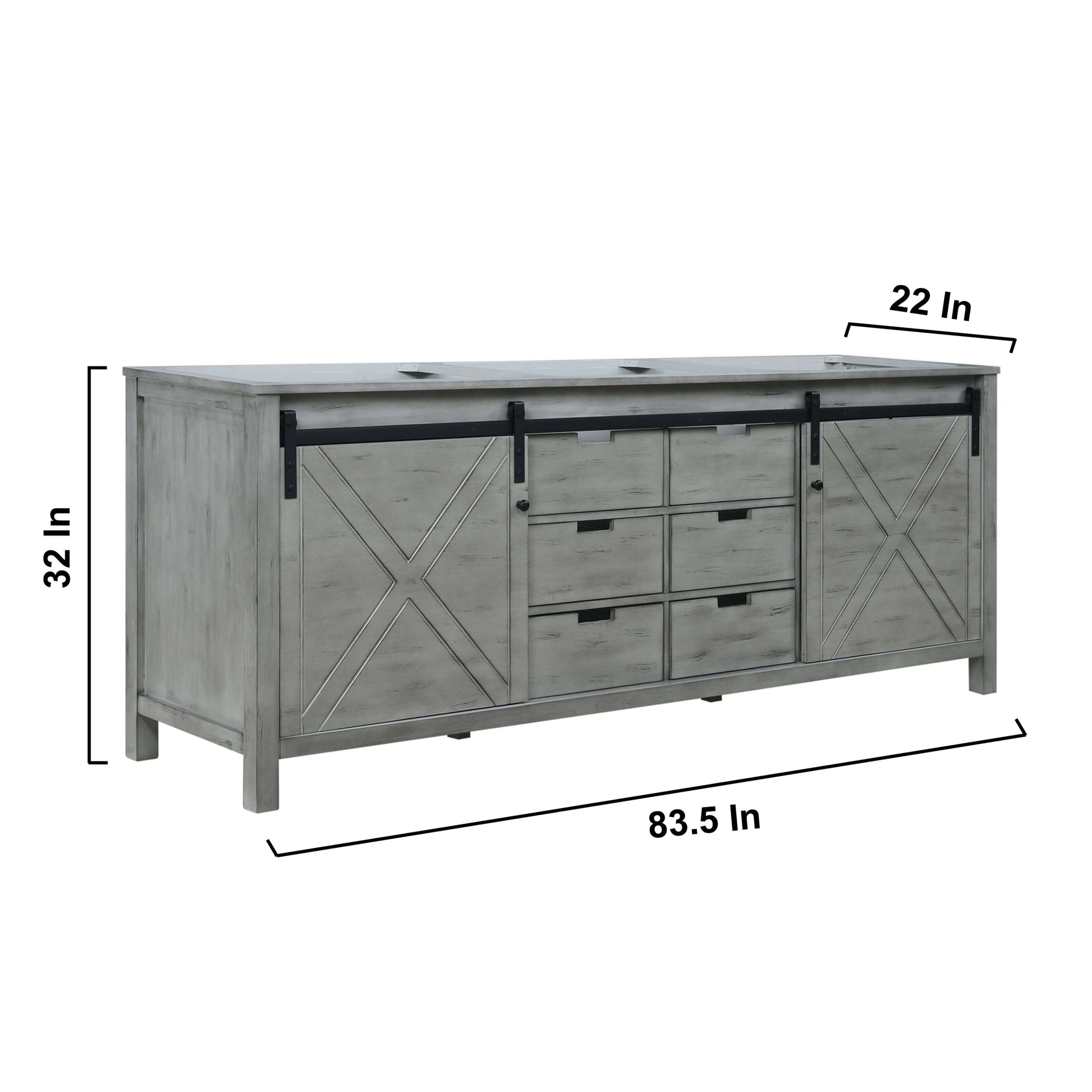 Marsyas 84" Ash Grey Double Vanity, no Top and 34" Mirrors - LM342284DH00M34