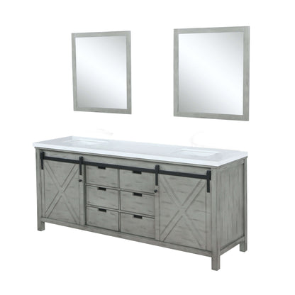 Marsyas 84" Ash Grey Double Vanity, White Quartz Top, White Square Sinks and 34" Mirrors - LM342284DHCSM34