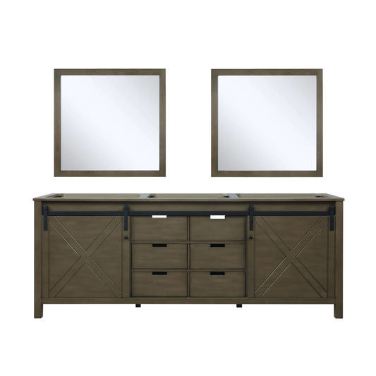 Marsyas 84" Rustic Brown Double Vanity, no Top and 34" Mirrors - LM342284DK00M34