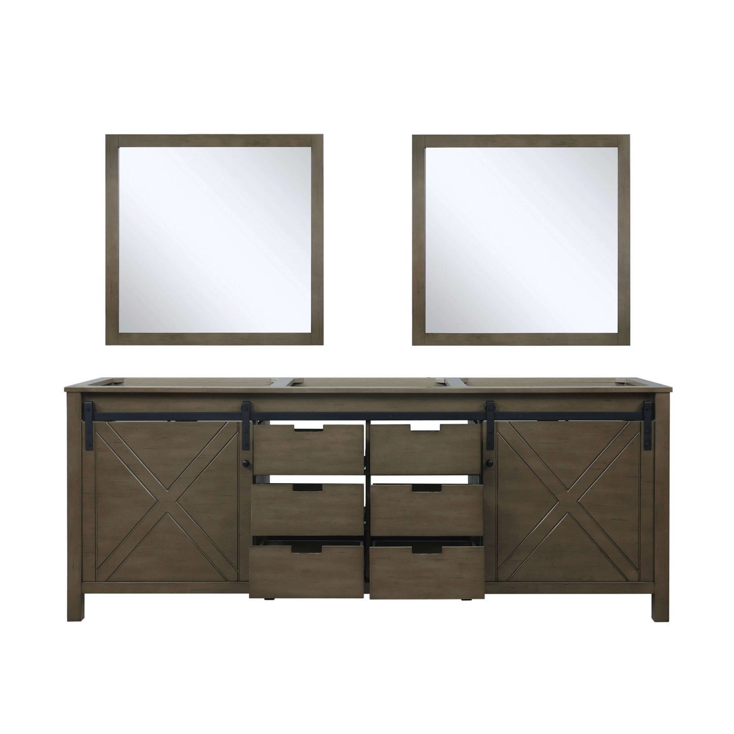 Marsyas 84" Rustic Brown Double Vanity, no Top and 34" Mirrors - LM342284DK00M34