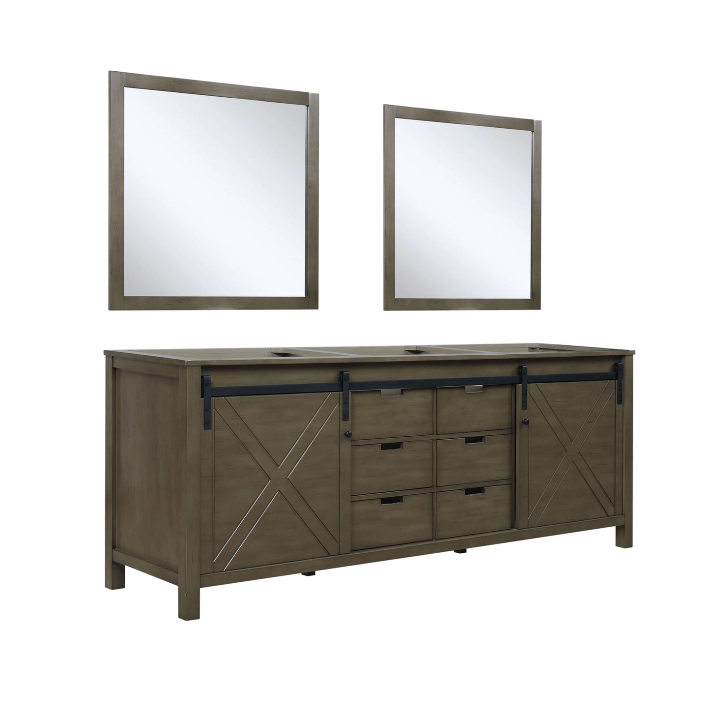 Marsyas 84" Rustic Brown Double Vanity, no Top and 34" Mirrors - LM342284DK00M34