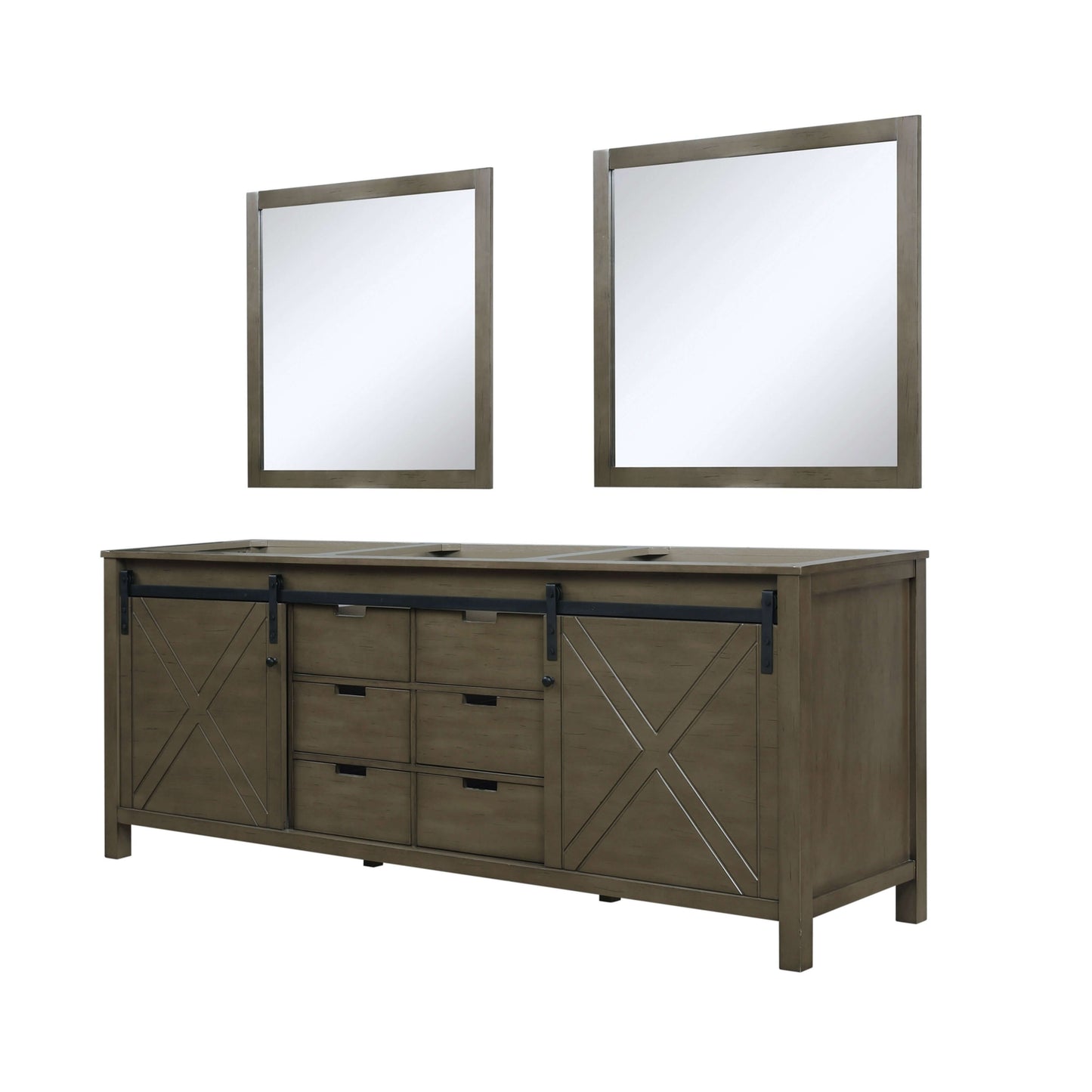 Marsyas 84" Rustic Brown Double Vanity, no Top and 34" Mirrors - LM342284DK00M34