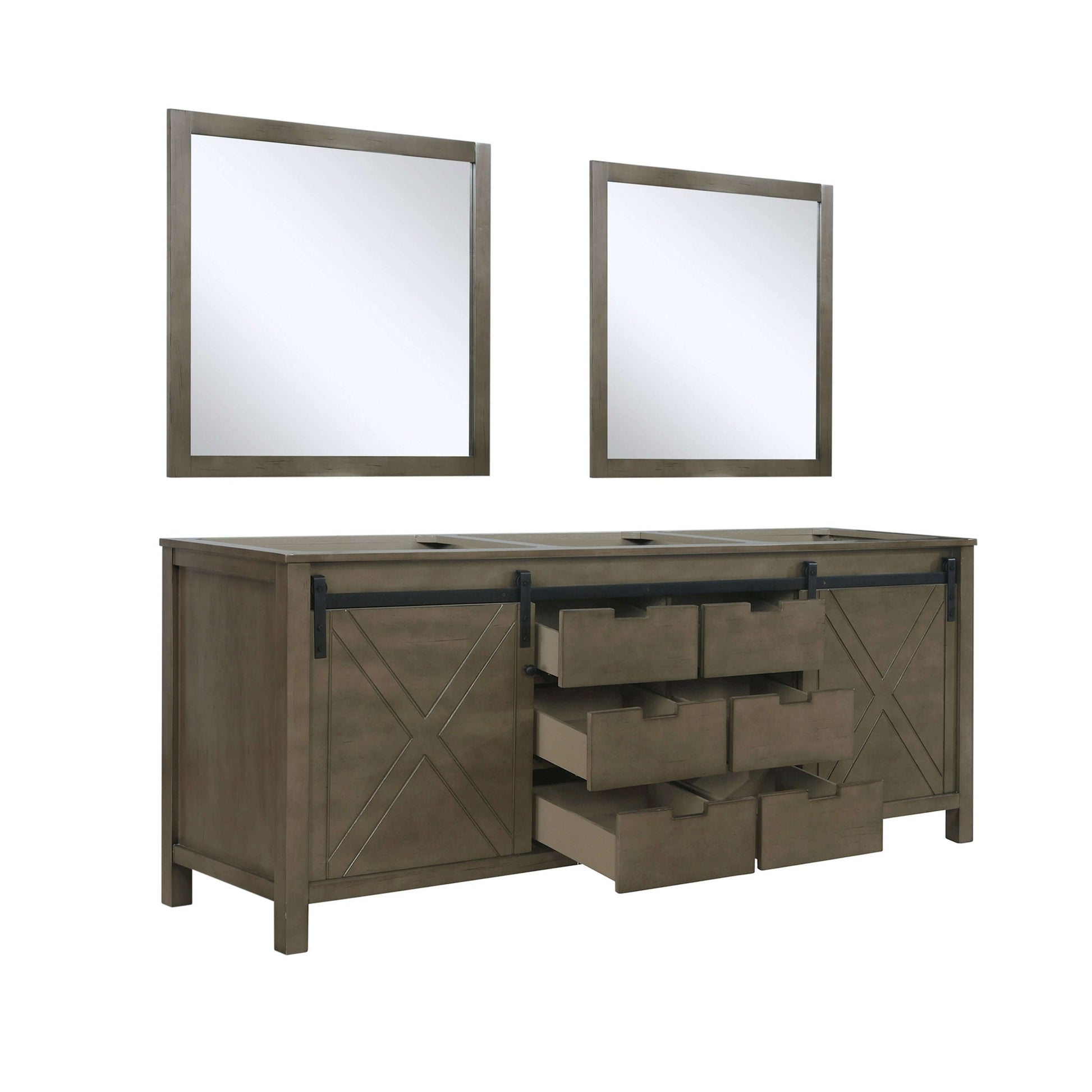 Marsyas 84" Rustic Brown Double Vanity, no Top and 34" Mirrors - LM342284DK00M34