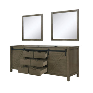 Marsyas 84" Rustic Brown Double Vanity, no Top and 34" Mirrors - LM342284DK00M34