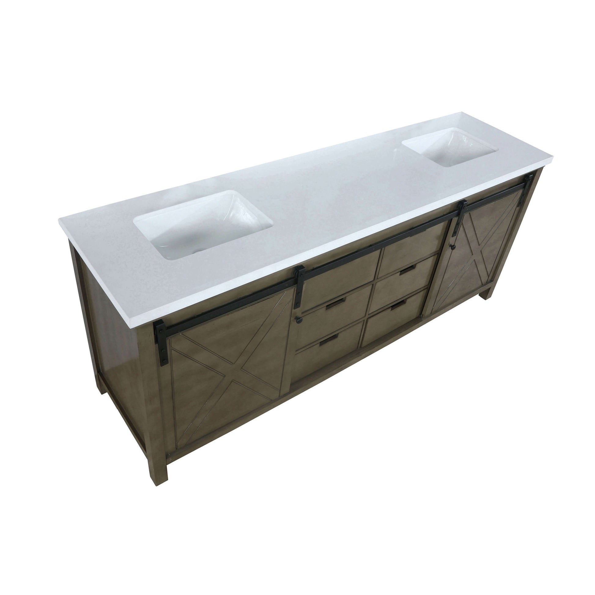 Marsyas 84" Rustic Brown Double Vanity, White Quartz Top, White Square Sinks and no Mirror - LM342284DKCS000