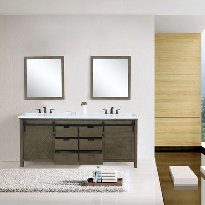 Marsyas 84" Rustic Brown Double Vanity, White Quartz Top, White Square Sinks and 34" Mirrors - LM342284DKCSM34