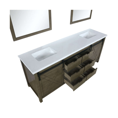 Marsyas 84" Rustic Brown Double Vanity, White Quartz Top, White Square Sinks and 34" Mirrors - LM342284DKCSM34