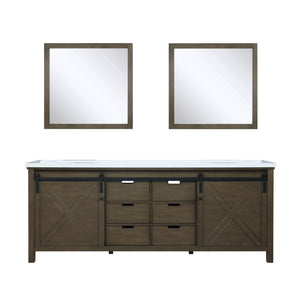 Marsyas 84" Rustic Brown Double Vanity, White Quartz Top, White Square Sinks and 34" Mirrors - LM342284DKCSM34