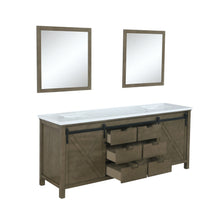 Load image into Gallery viewer, Marsyas 84&quot; Rustic Brown Double Vanity, White Quartz Top, White Square Sinks and 34&quot; Mirrors - LM342284DKCSM34