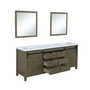 Marsyas 84" Rustic Brown Double Vanity, White Quartz Top, White Square Sinks and 34" Mirrors - LM342284DKCSM34