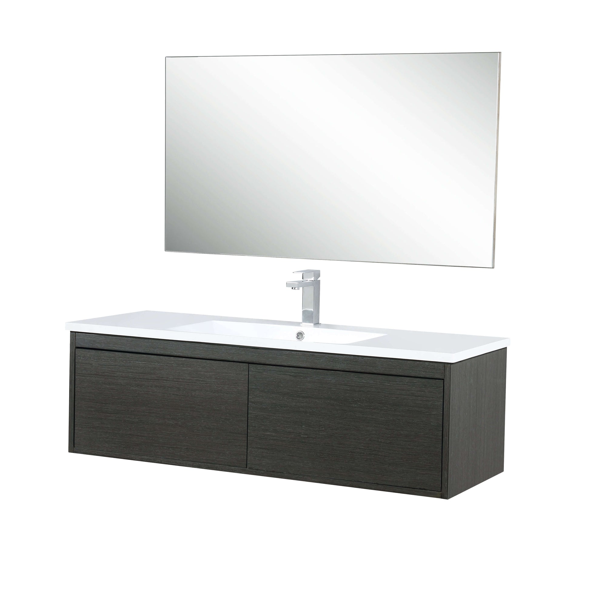 Sant 48" Iron Charcoal Bathroom Single Vanity, Acrylic Composite Top with Integrated Sink, Labaro Brushed Nickel Faucet Set, and 43" Frameless Mirror - LS48SRAISM43FBN