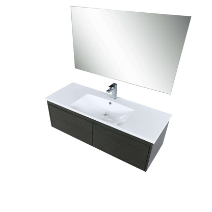 Sant 48" Iron Charcoal Bathroom Single Vanity, Acrylic Composite Top with Integrated Sink, Labaro Brushed Nickel Faucet Set, and 43" Frameless Mirror - LS48SRAISM43FBN