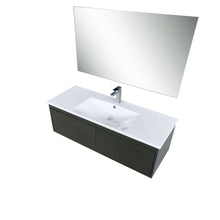 Load image into Gallery viewer, Sant 48&quot; Iron Charcoal Bathroom Single Vanity, Acrylic Composite Top with Integrated Sink, Labaro Brushed Nickel Faucet Set, and 43&quot; Frameless Mirror - LS48SRAISM43FBN
