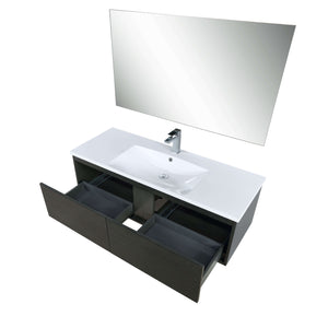 Sant 48" Iron Charcoal Bathroom Single Vanity, Acrylic Composite Top with Integrated Sink, Labaro Brushed Nickel Faucet Set, and 43" Frameless Mirror - LS48SRAISM43FBN