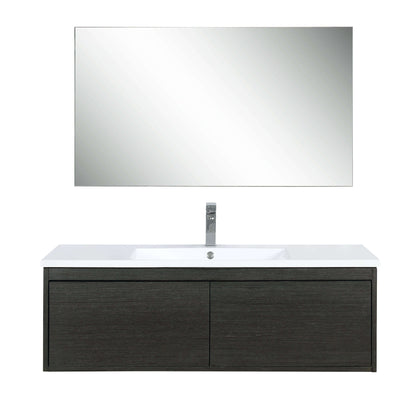 Sant 48" Iron Charcoal Bathroom Single Vanity, Acrylic Composite Top with Integrated Sink, Labaro Brushed Nickel Faucet Set, and 43" Frameless Mirror - LS48SRAISM43FBN