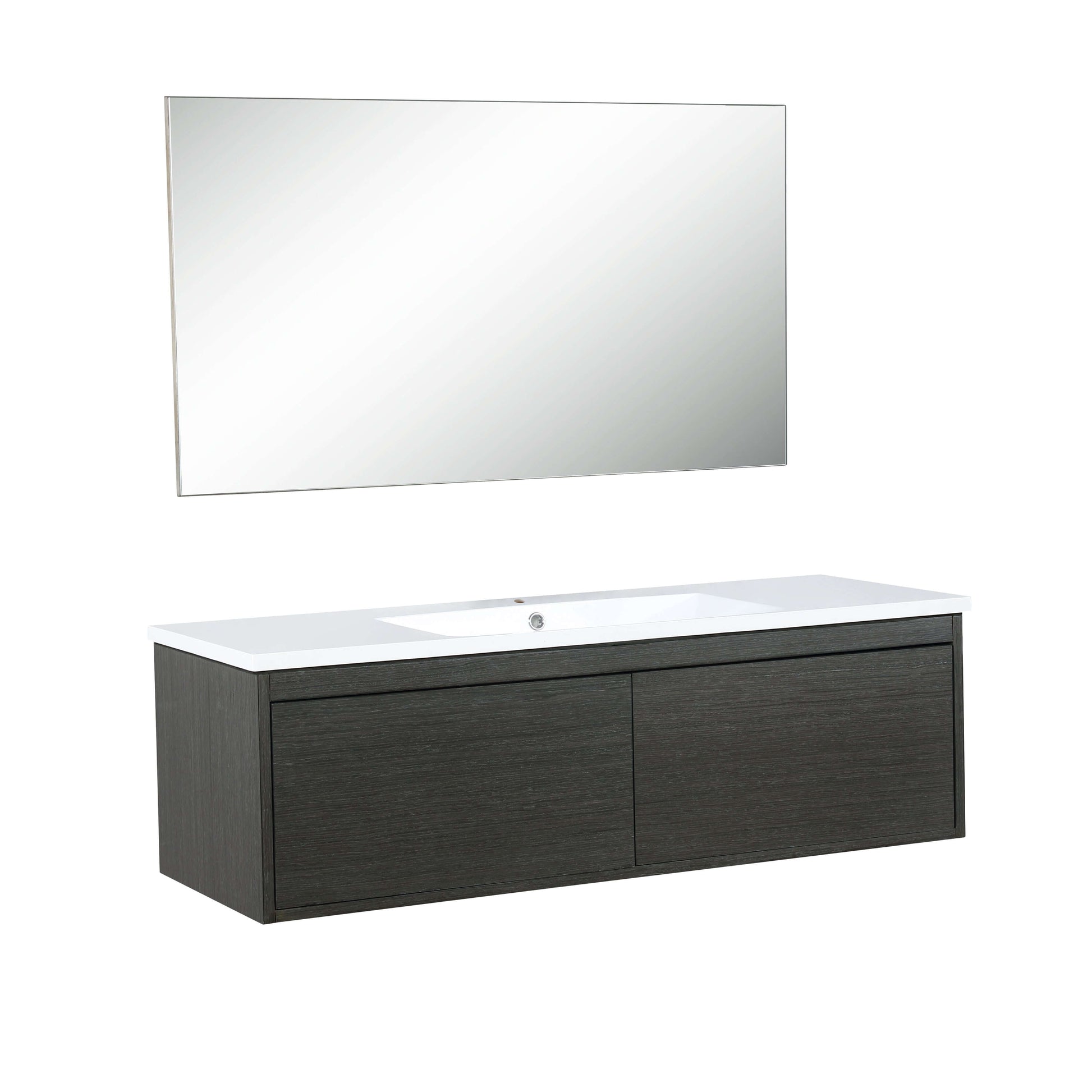 Sant 48" Iron Charcoal Bathroom Single Vanity, Acrylic Composite Top with Integrated Sink, and 43" Frameless Mirror - LS48SRAISM43