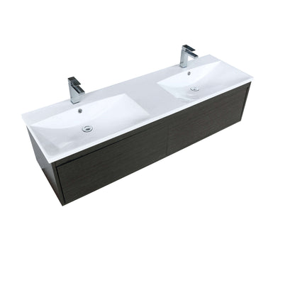 Sant 60" Iron Charcoal Double Bathroom Vanity, Acrylic Composite Top with Integrated Sinks, and Labaro Brushed Nickel Faucet Set - LS60DRAIS000FBN