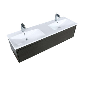 Sant 60" Iron Charcoal Double Bathroom Vanity, Acrylic Composite Top with Integrated Sinks, and Labaro Brushed Nickel Faucet Set - LS60DRAIS000FBN