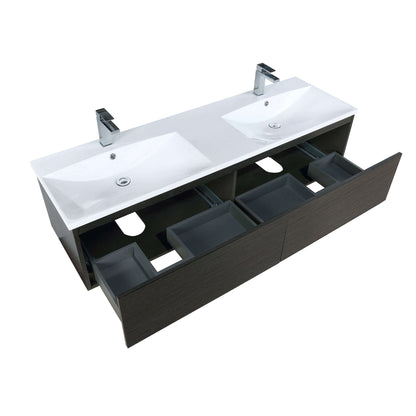 Sant 60" Iron Charcoal Double Bathroom Vanity, Acrylic Composite Top with Integrated Sinks, and Labaro Brushed Nickel Faucet Set - LS60DRAIS000FBN