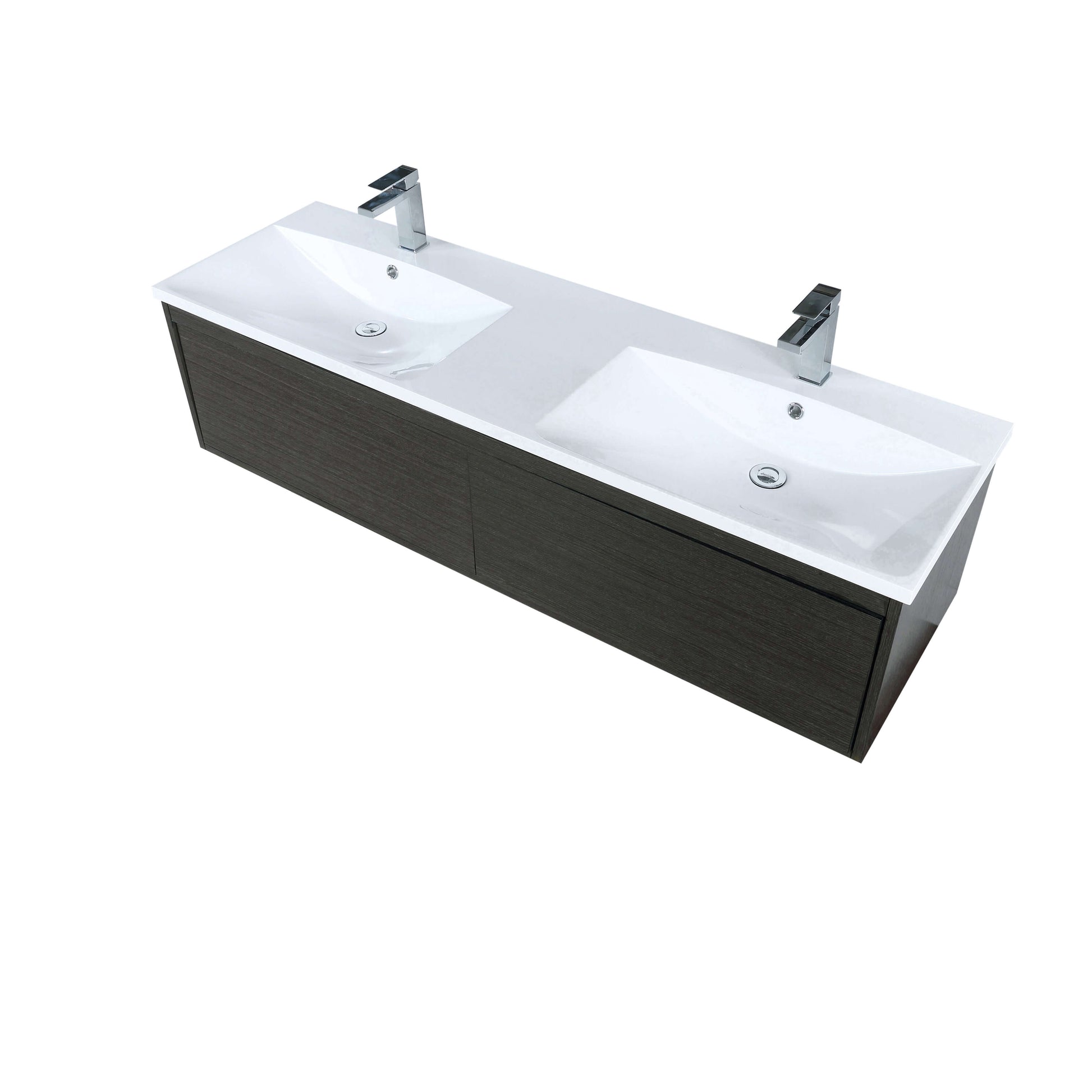 Sant 60" Iron Charcoal Double Bathroom Vanity, Acrylic Composite Top with Integrated Sinks, and Labaro Brushed Nickel Faucet Set - LS60DRAIS000FBN