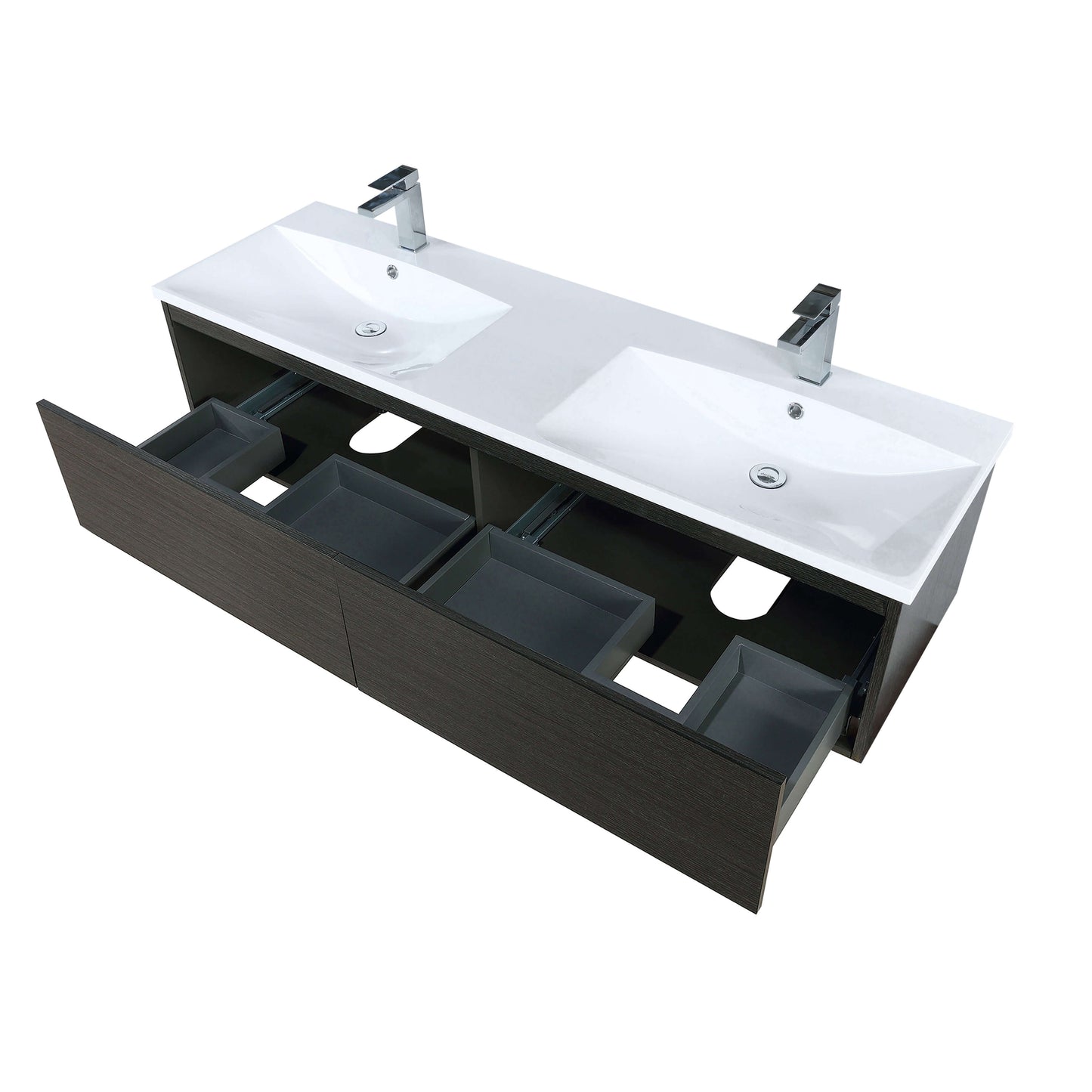 Sant 60" Iron Charcoal Double Bathroom Vanity, Acrylic Composite Top with Integrated Sinks, and Labaro Brushed Nickel Faucet Set - LS60DRAIS000FBN