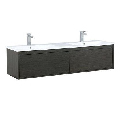 Sant 60" Iron Charcoal Double Bathroom Vanity, Acrylic Composite Top with Integrated Sinks, and Labaro Brushed Nickel Faucet Set - LS60DRAIS000FBN