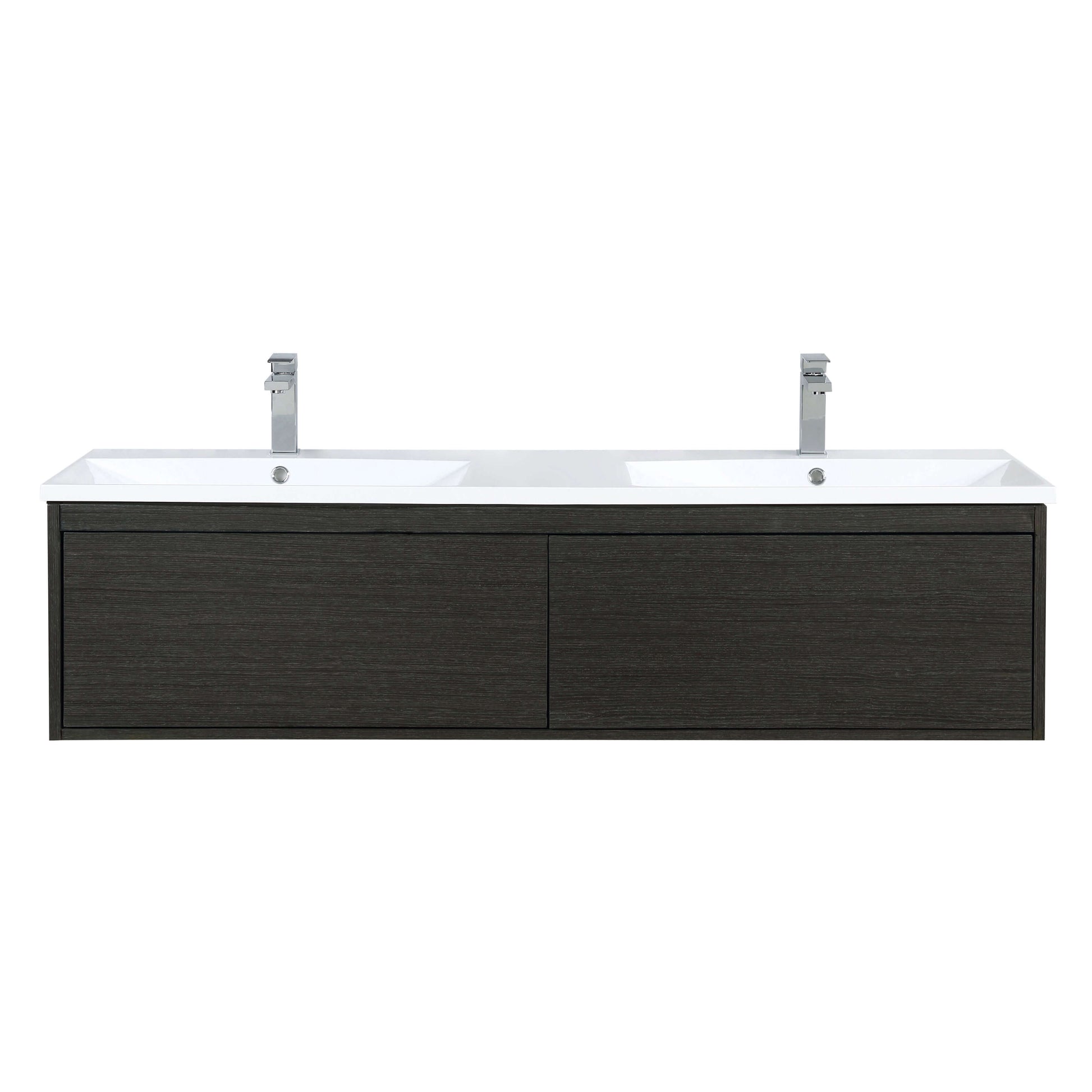 Sant 60" Iron Charcoal Double Bathroom Vanity, Acrylic Composite Top with Integrated Sinks, and Labaro Brushed Nickel Faucet Set - LS60DRAIS000FBN