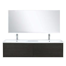 Load image into Gallery viewer, Sant 60&quot; Iron Charcoal Double Bathroom Vanity, Acrylic Composite Top with Integrated Sinks, Labaro Brushed Nickel Faucet Set, and 55&quot; Frameless Mirror - LS60DRAISM55FBN