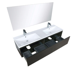 Sant 60" Iron Charcoal Double Bathroom Vanity, Acrylic Composite Top with Integrated Sinks, Labaro Brushed Nickel Faucet Set, and 55" Frameless Mirror - LS60DRAISM55FBN