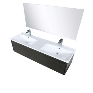Sant 60" Iron Charcoal Double Bathroom Vanity, Acrylic Composite Top with Integrated Sinks, Labaro Brushed Nickel Faucet Set, and 55" Frameless Mirror - LS60DRAISM55FBN
