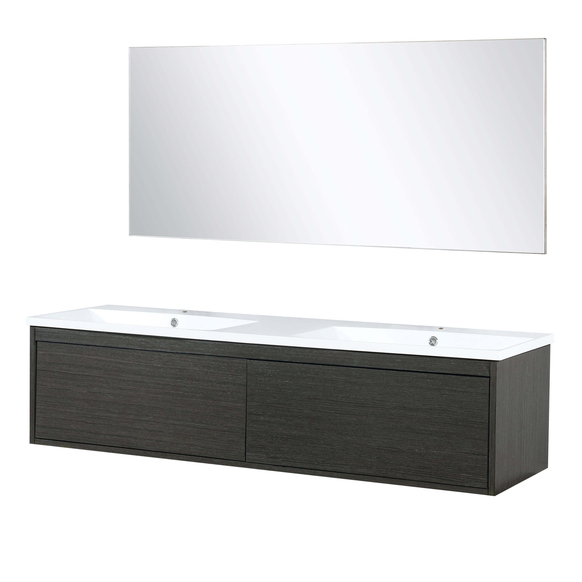 Sant 60" Iron Charcoal Double Bathroom Vanity, Acrylic Composite Top with Integrated Sinks, and 55" Frameless Mirror - LS60DRAISM55