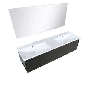 Sant 60" Iron Charcoal Double Bathroom Vanity, Acrylic Composite Top with Integrated Sinks, and 55" Frameless Mirror - LS60DRAISM55