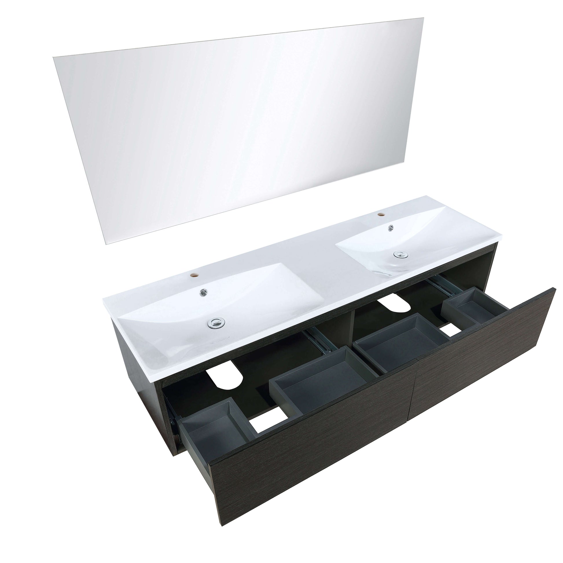 Sant 60" Iron Charcoal Double Bathroom Vanity, Acrylic Composite Top with Integrated Sinks, and 55" Frameless Mirror - LS60DRAISM55