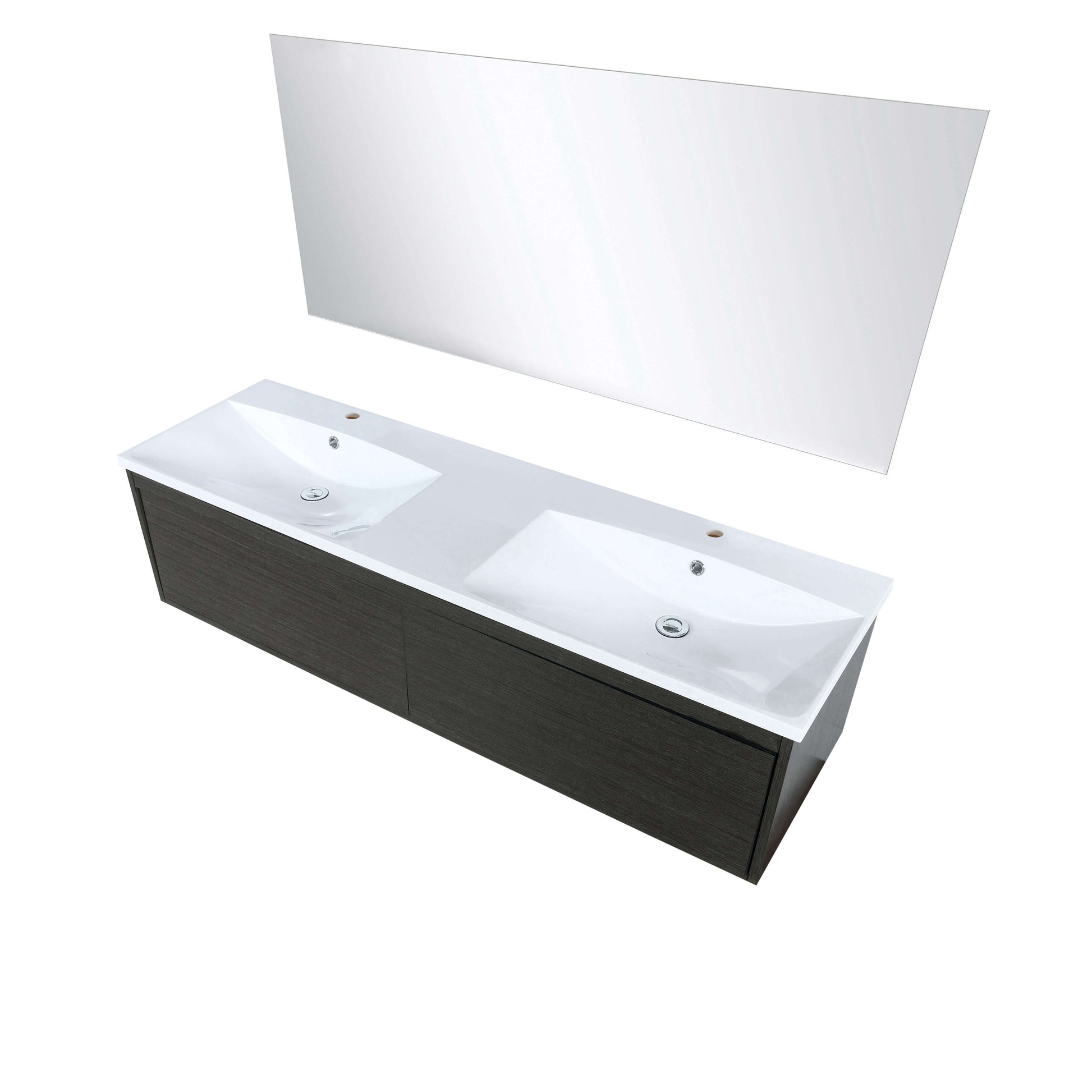 Sant 60" Iron Charcoal Double Bathroom Vanity, Acrylic Composite Top with Integrated Sinks, and 55" Frameless Mirror - LS60DRAISM55