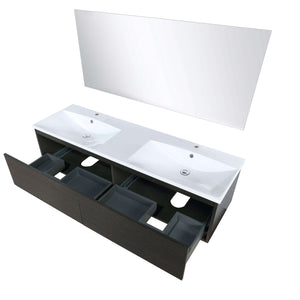 Sant 60" Iron Charcoal Double Bathroom Vanity, Acrylic Composite Top with Integrated Sinks, and 55" Frameless Mirror - LS60DRAISM55
