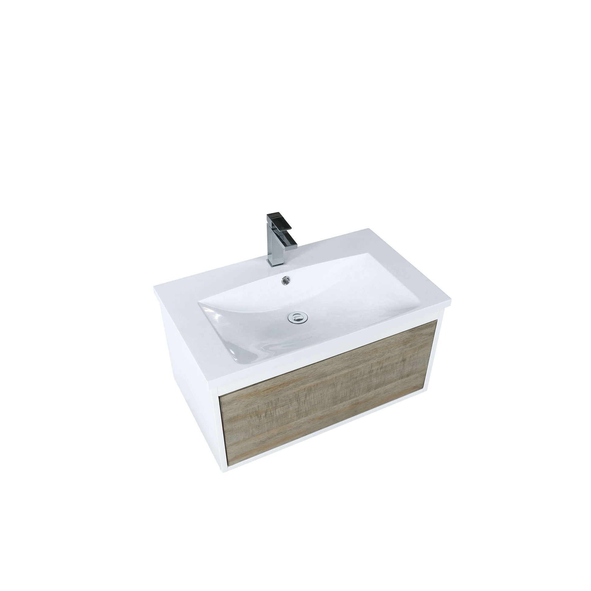 Scopi 30" Rustic Acacia Bathroom Single Vanity, Acrylic Composite Top with Integrated Sink, and Labaro Brushed Nickel Faucet Set - LSC30SRAOS000FBN