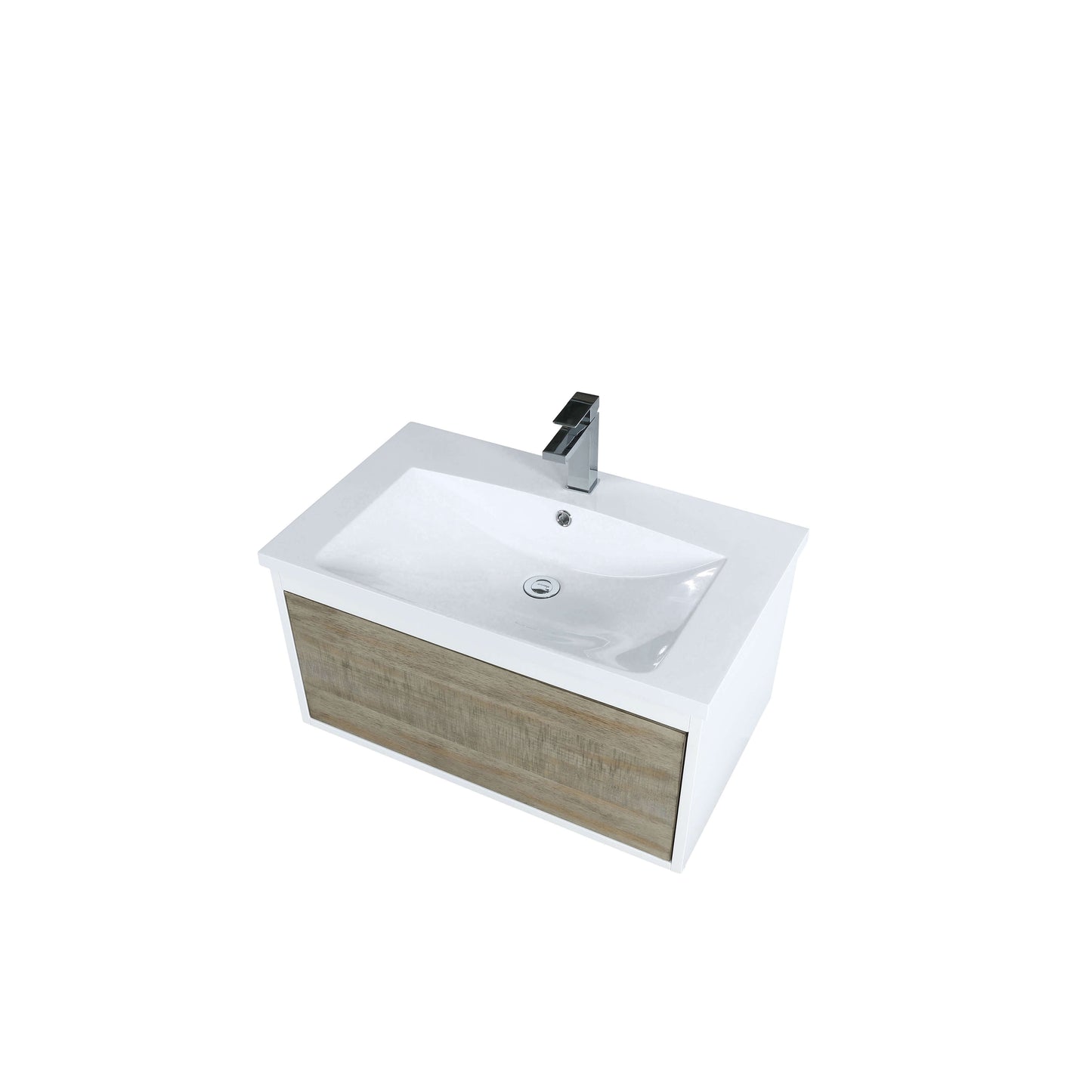 Scopi 30" Rustic Acacia Bathroom Single Vanity, Acrylic Composite Top with Integrated Sink, and Labaro Brushed Nickel Faucet Set - LSC30SRAOS000FBN