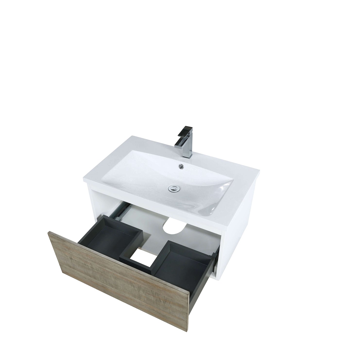 Scopi 30" Rustic Acacia Bathroom Single Vanity, Acrylic Composite Top with Integrated Sink, and Labaro Brushed Nickel Faucet Set - LSC30SRAOS000FBN