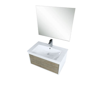 Scopi 30" Rustic Acacia Bathroom Single Vanity, Acrylic Composite Top with Integrated Sink, Labaro Brushed Nickel Faucet Set, and 28" Frameless Mirror - LSC30SRAOSM28FBN