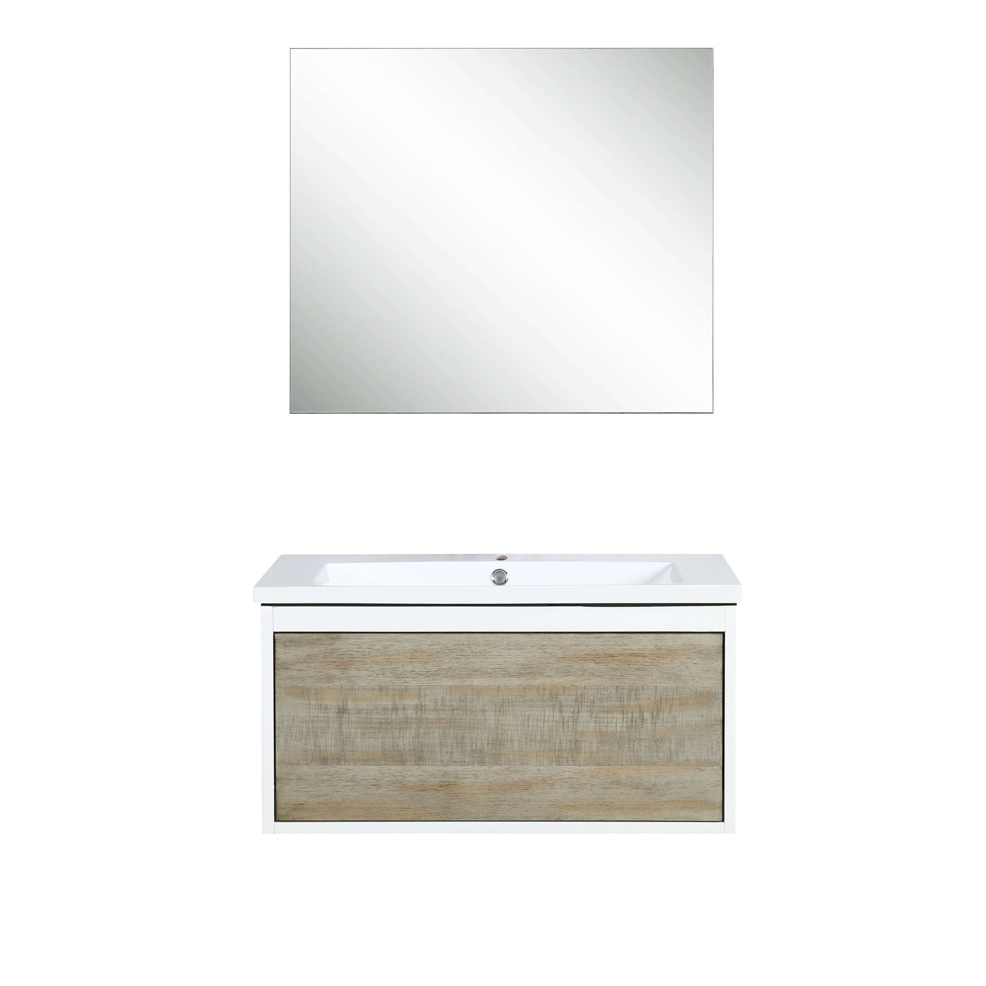 Scopi 30" Rustic Acacia Bathroom Single Vanity, Acrylic Composite Top with Integrated Sink, and 28" Frameless Mirror - LSC30SRAOSM28