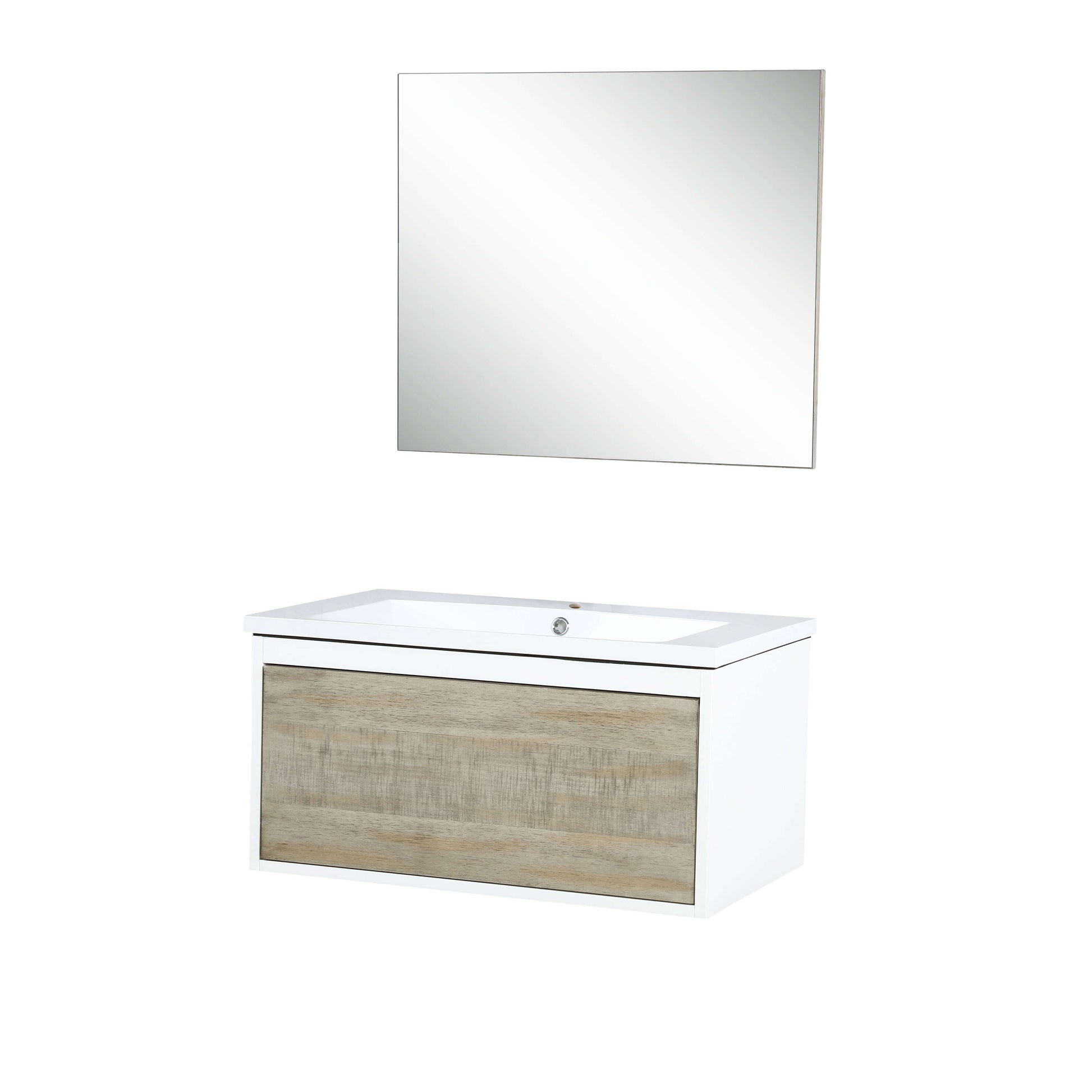 Scopi 30" Rustic Acacia Bathroom Single Vanity, Acrylic Composite Top with Integrated Sink, and 28" Frameless Mirror - LSC30SRAOSM28