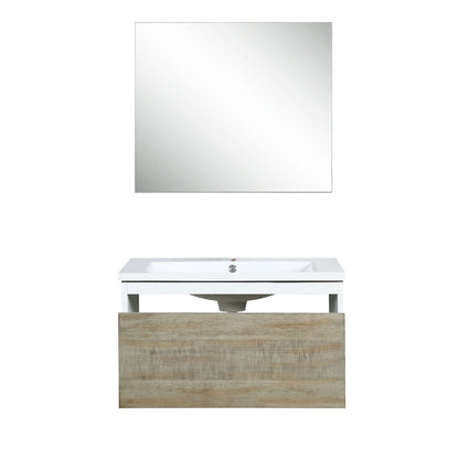 Scopi 30" Rustic Acacia Bathroom Single Vanity, Acrylic Composite Top with Integrated Sink, and 28" Frameless Mirror - LSC30SRAOSM28