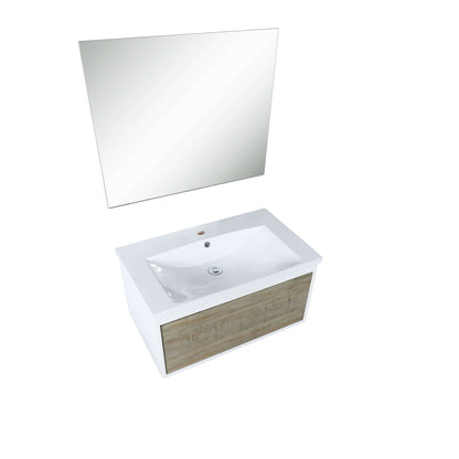 Scopi 30" Rustic Acacia Bathroom Single Vanity, Acrylic Composite Top with Integrated Sink, and 28" Frameless Mirror - LSC30SRAOSM28