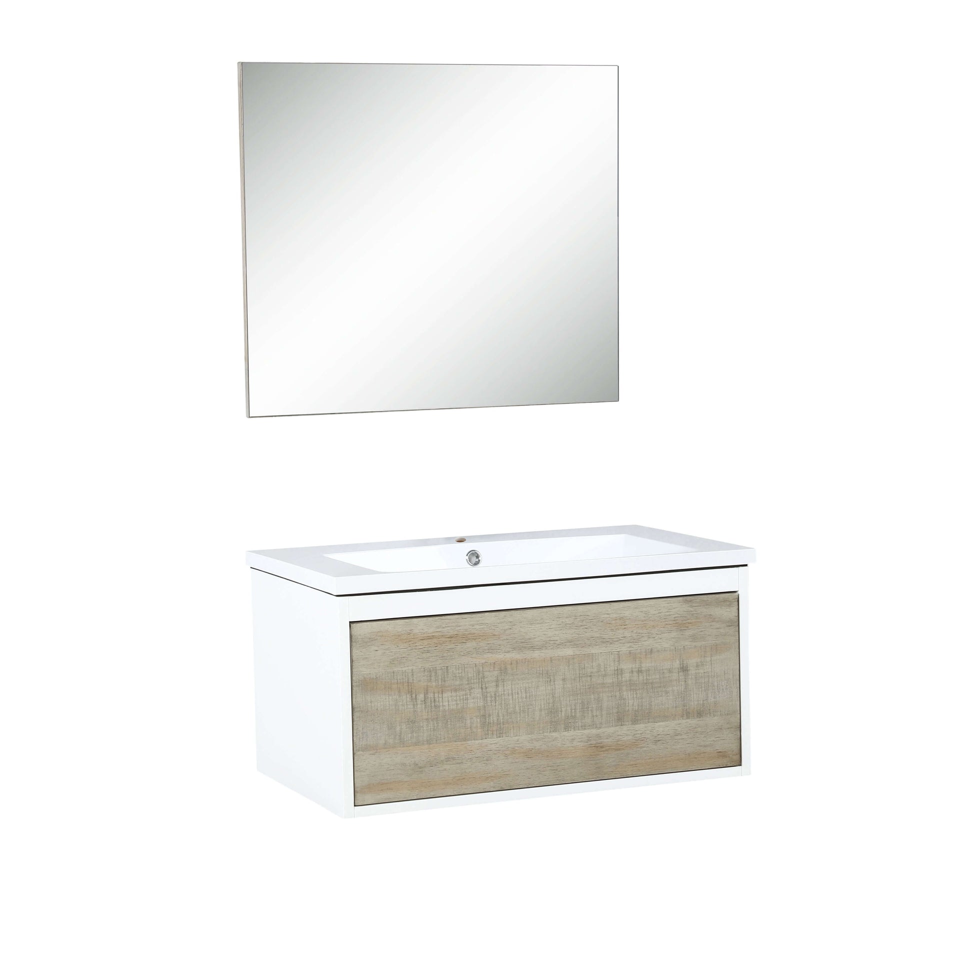 Scopi 30" Rustic Acacia Bathroom Single Vanity, Acrylic Composite Top with Integrated Sink, and 28" Frameless Mirror - LSC30SRAOSM28